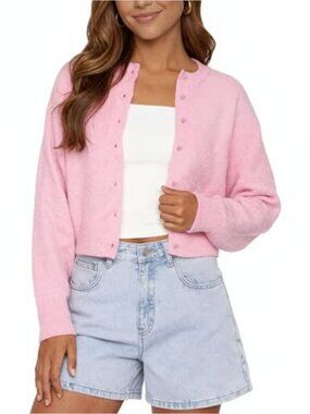 Cropped Cardigan for Women Long Sleeve Button Down Knit Sweater